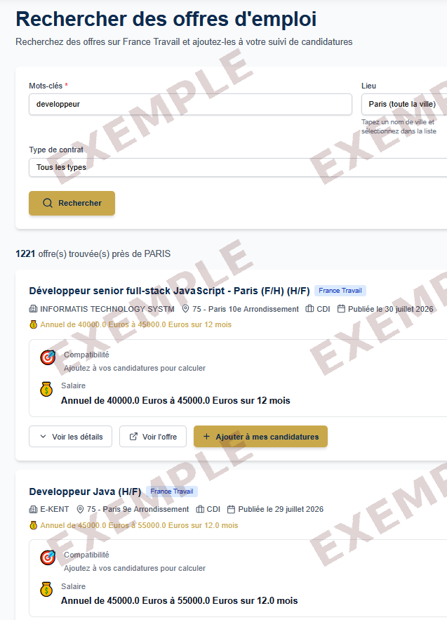 Recherche et matching d'offres d'emploi France Travail dans Rebond Senior